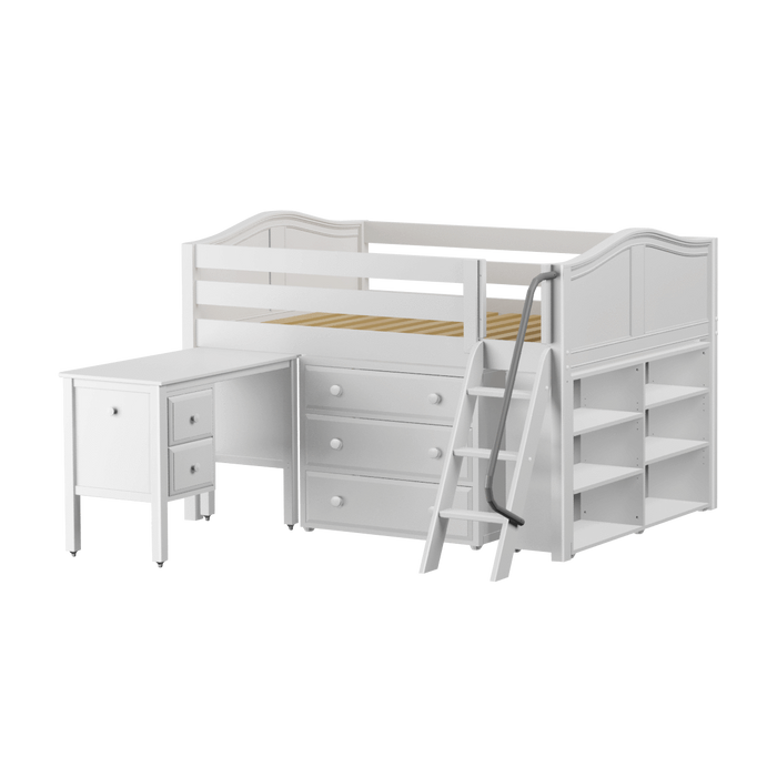 Maxtrix Full Low Loft Bed with Angled Ladder, Storage + Desk
