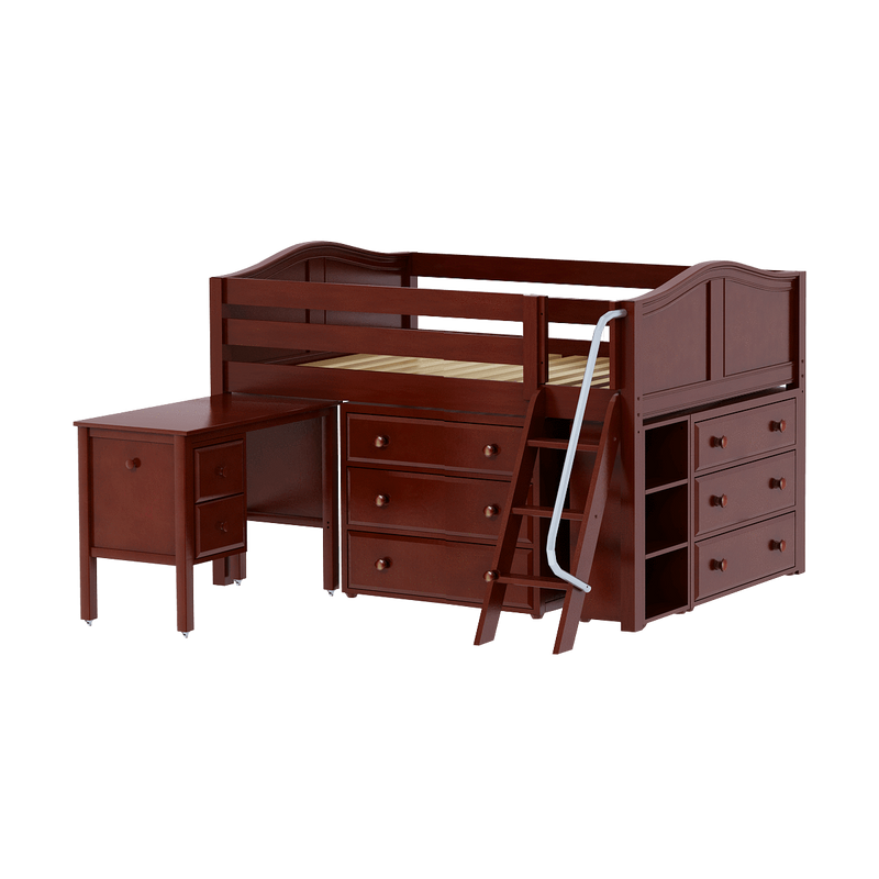 Maxtrix Full Low Loft Bed with Angled Ladder, Storage + Desk