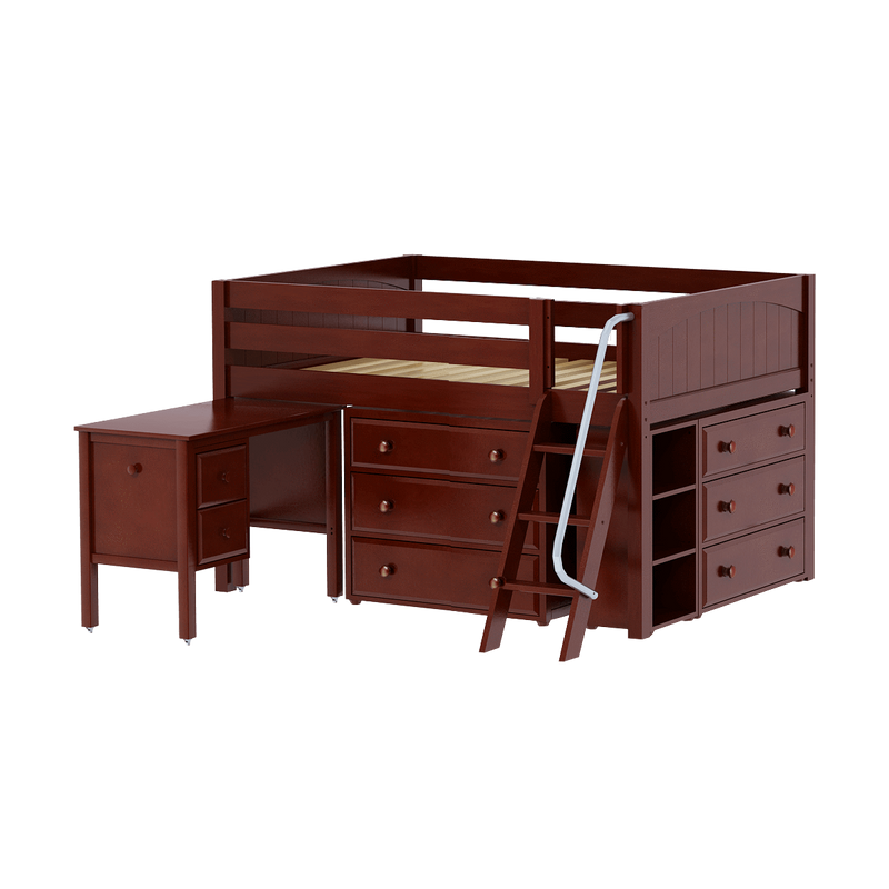 Maxtrix Full Low Loft Bed with Angled Ladder, Storage + Desk