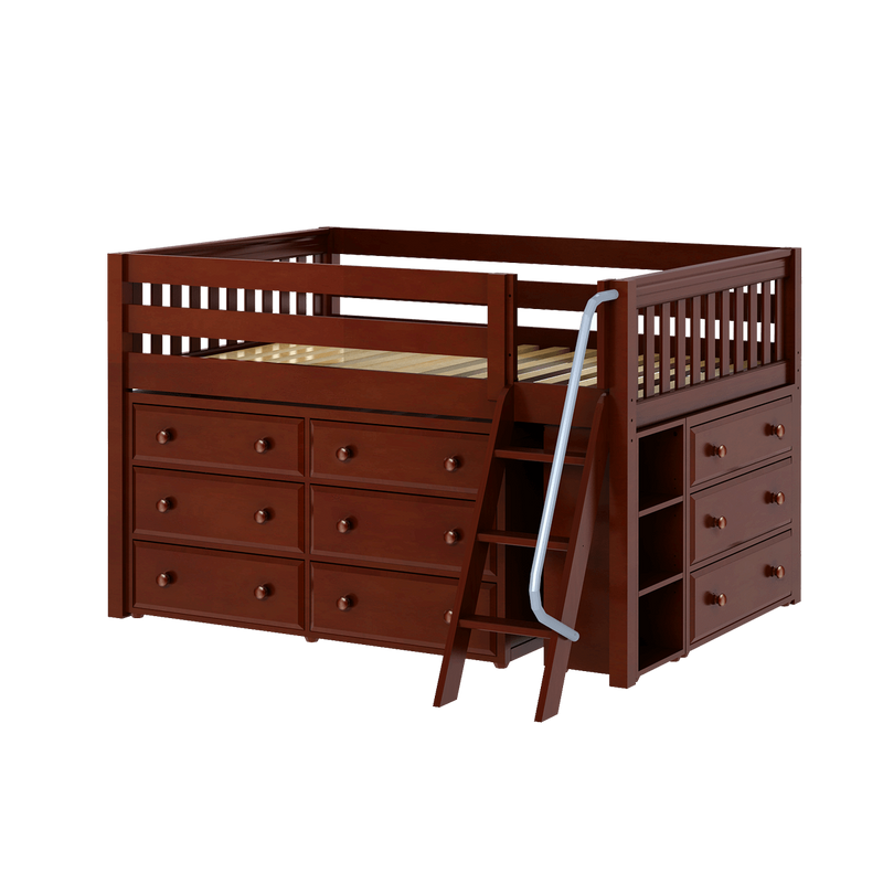 Maxtrix Full Low Loft Bed with Angled Ladder + Storage