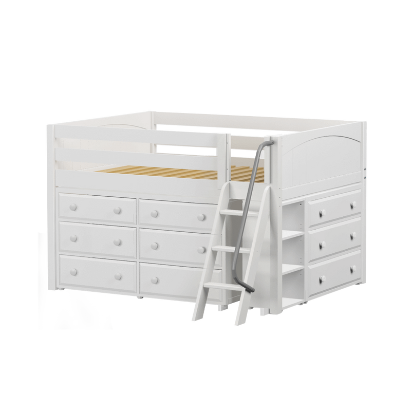 Maxtrix Full Low Loft Bed with Angled Ladder + Storage