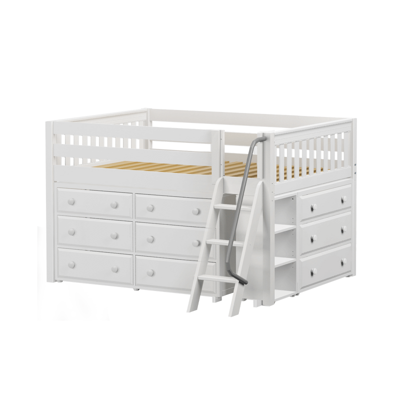 Maxtrix Full Low Loft Bed with Angled Ladder + Storage