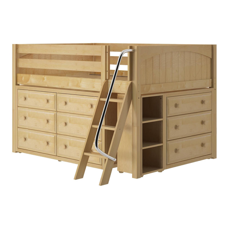 Maxtrix Full Low Loft Bed with Angled Ladder + Storage