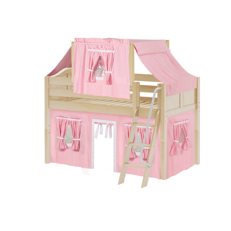 Maxtrix Twin Low Loft Bed with Angled Ladder, Curtain + Top Tent