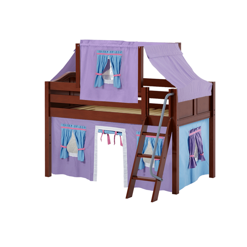 Maxtrix Twin Low Loft Bed with Angled Ladder, Curtain + Top Tent