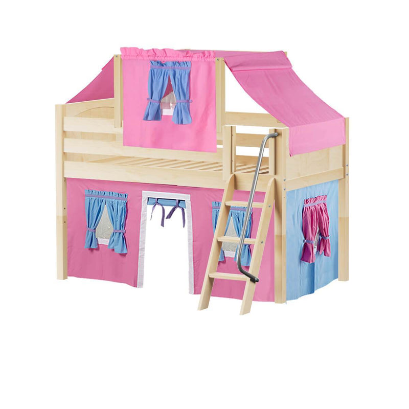 Maxtrix Twin Low Loft Bed with Angled Ladder, Curtain + Top Tent