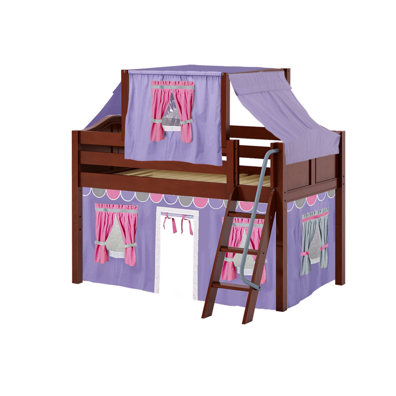 Maxtrix Twin Low Loft Bed with Angled Ladder, Curtain + Top Tent