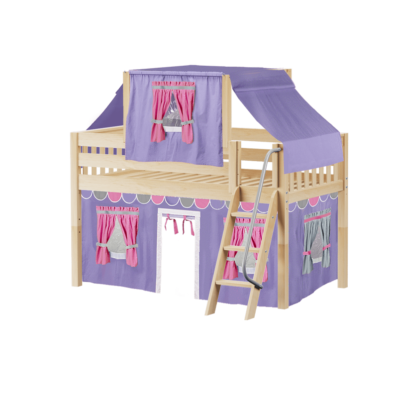 Maxtrix Twin Low Loft Bed with Angled Ladder, Curtain + Top Tent