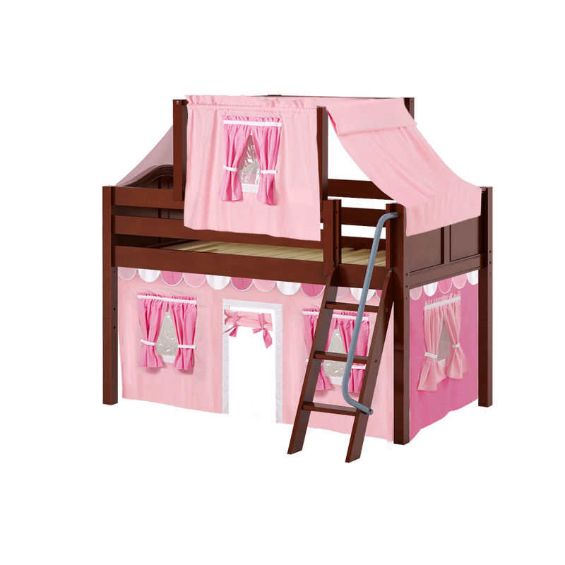 Maxtrix Twin Low Loft Bed with Angled Ladder, Curtain + Top Tent