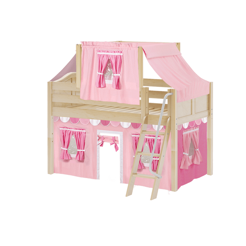 Maxtrix Twin Low Loft Bed with Angled Ladder, Curtain + Top Tent