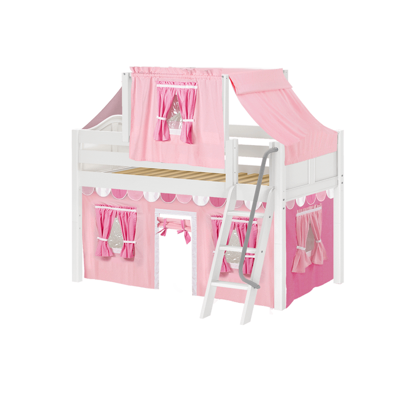 Maxtrix Twin Low Loft Bed with Angled Ladder, Curtain + Top Tent