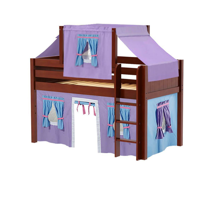 Maxtrix Twin Low Loft Bed with Straight Ladder, Curtain + Top Tent