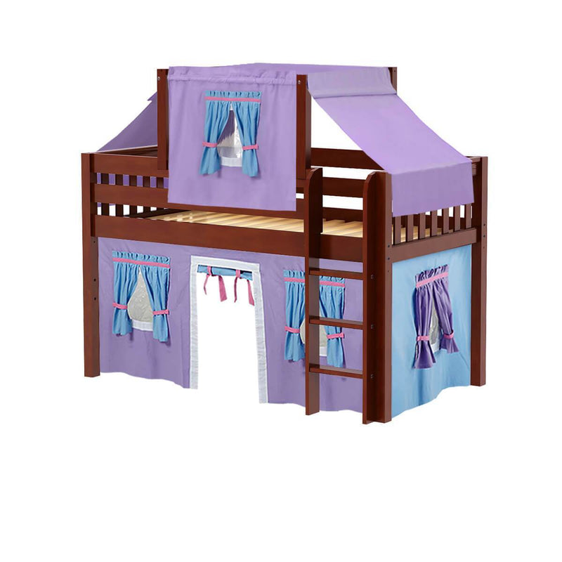 Maxtrix Twin Low Loft Bed with Straight Ladder, Curtain + Top Tent