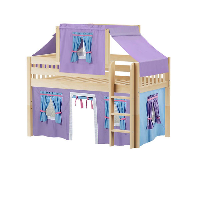 Maxtrix Twin Low Loft Bed with Straight Ladder, Curtain + Top Tent