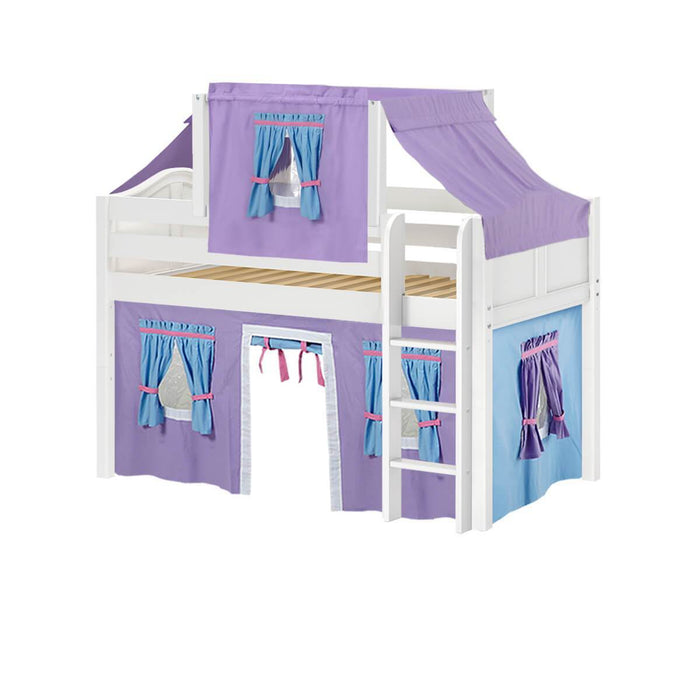 Maxtrix Twin Low Loft Bed with Straight Ladder, Curtain + Top Tent