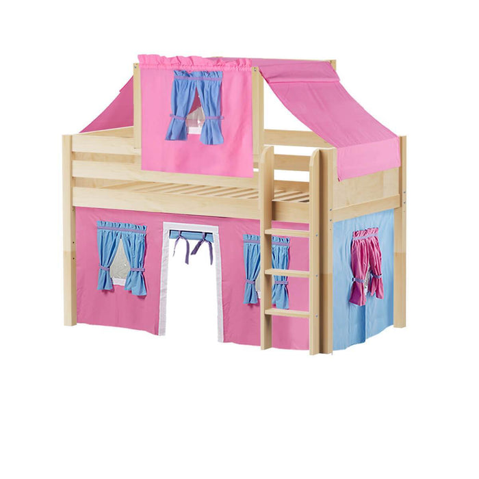 Maxtrix Twin Low Loft Bed with Straight Ladder, Curtain + Top Tent