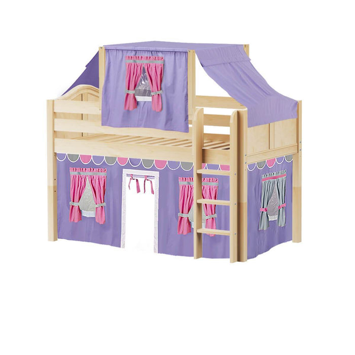 Maxtrix Twin Low Loft Bed with Straight Ladder, Curtain + Top Tent