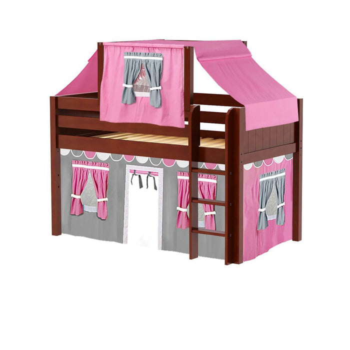 Maxtrix Twin Low Loft Bed with Straight Ladder, Curtain + Top Tent