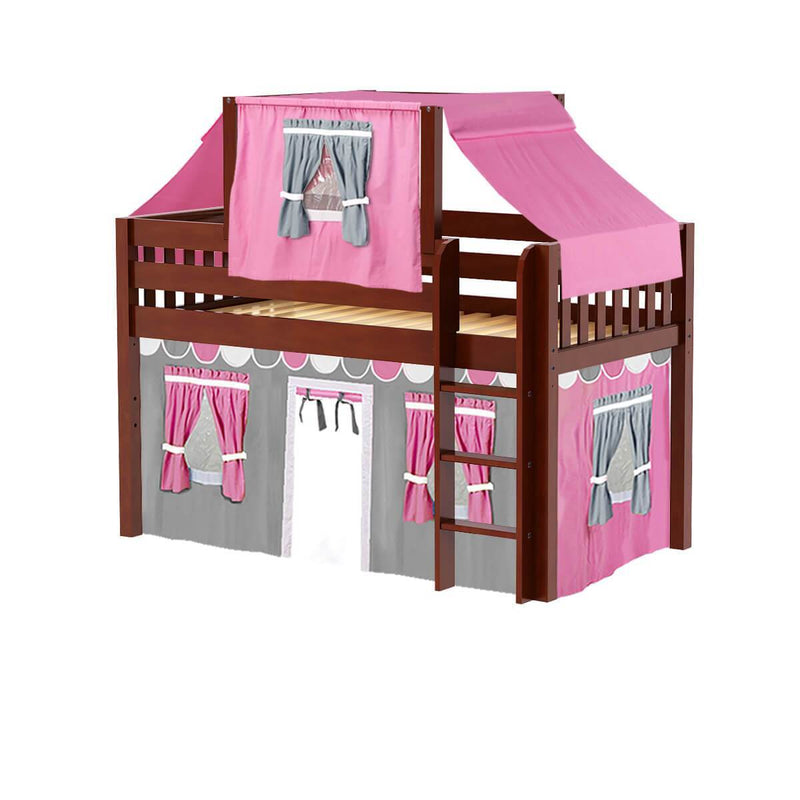 Maxtrix Twin Low Loft Bed with Straight Ladder, Curtain + Top Tent