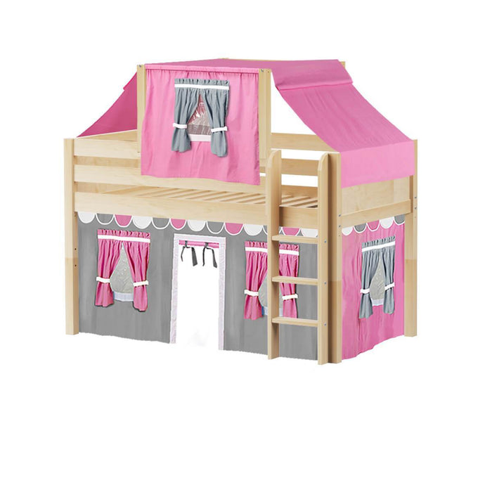 Maxtrix Twin Low Loft Bed with Straight Ladder, Curtain + Top Tent