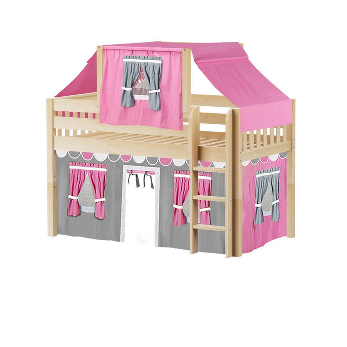 Maxtrix Twin Low Loft Bed with Straight Ladder, Curtain + Top Tent