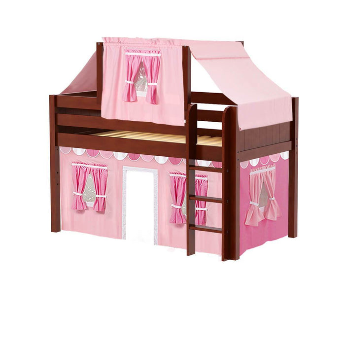 Maxtrix Twin Low Loft Bed with Straight Ladder, Curtain + Top Tent