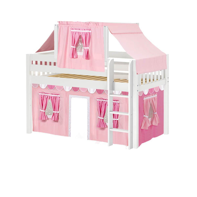 Maxtrix Twin Low Loft Bed with Straight Ladder, Curtain + Top Tent