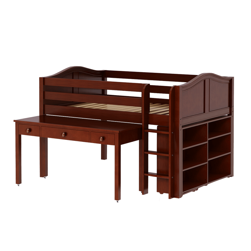 Maxtrix Full Low Loft Bed with Straight Ladder, Storage + Long Desk